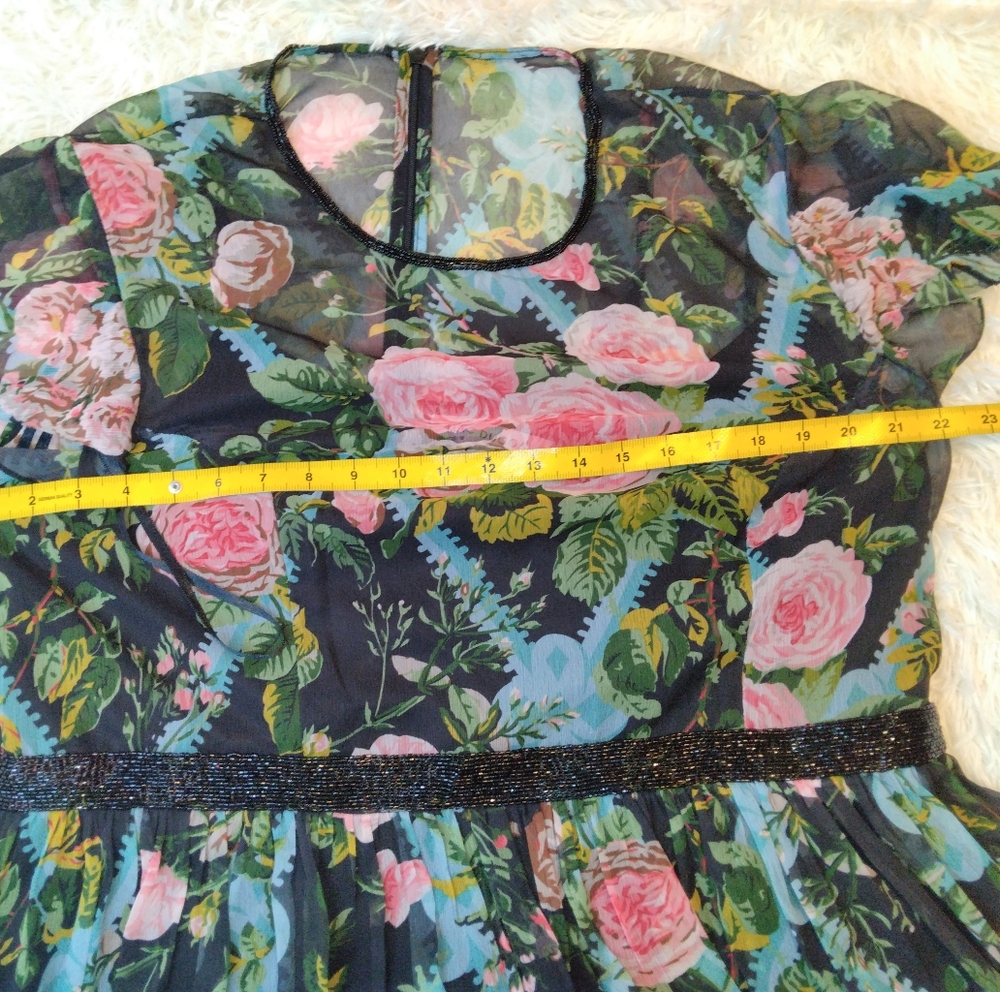 NWT Mac Duggal Floral Midi Dress with Sheer Overlay Style 9149 Size 18 - Picture 7 of 8